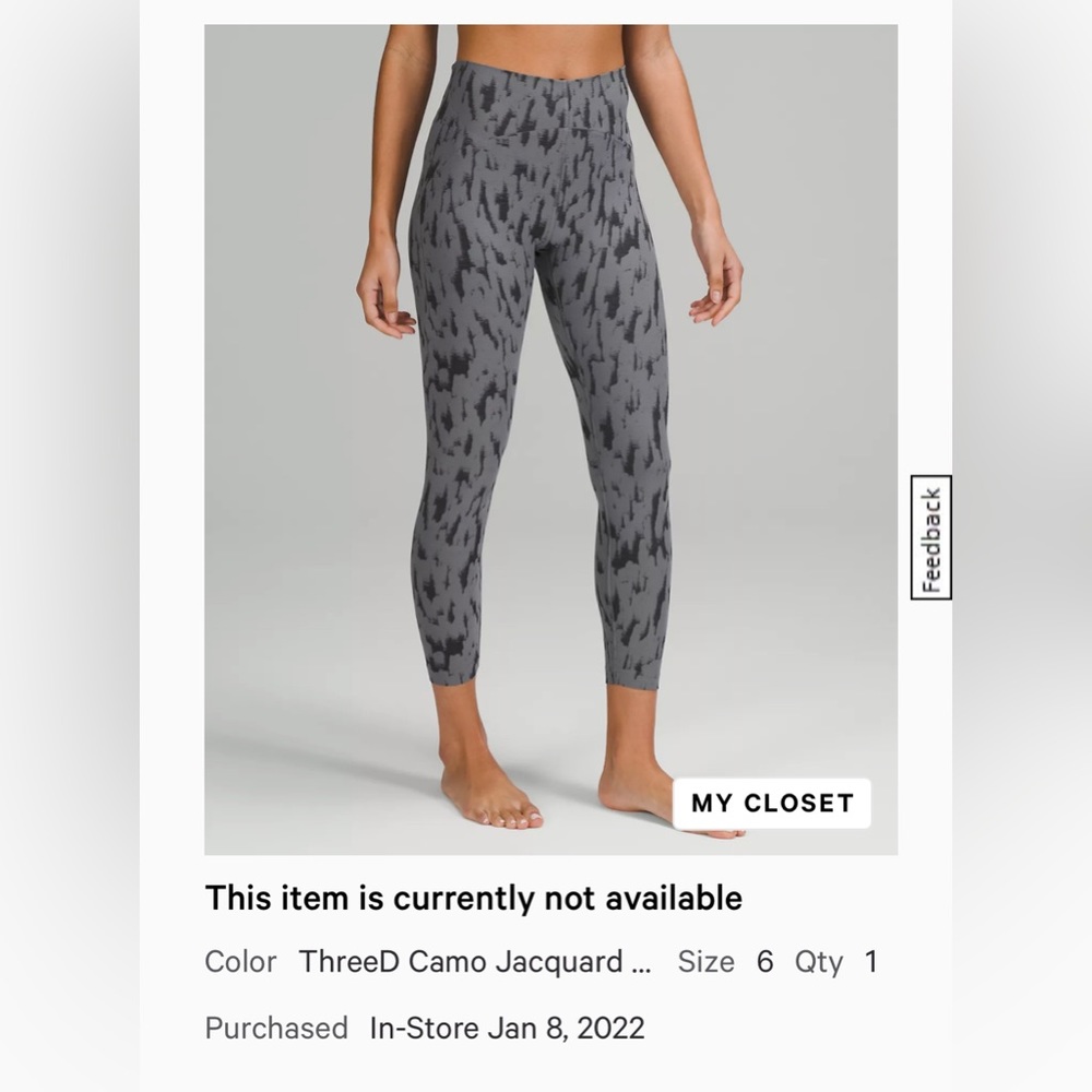 Lululemon InStill High Rise Tights size 6 grey black